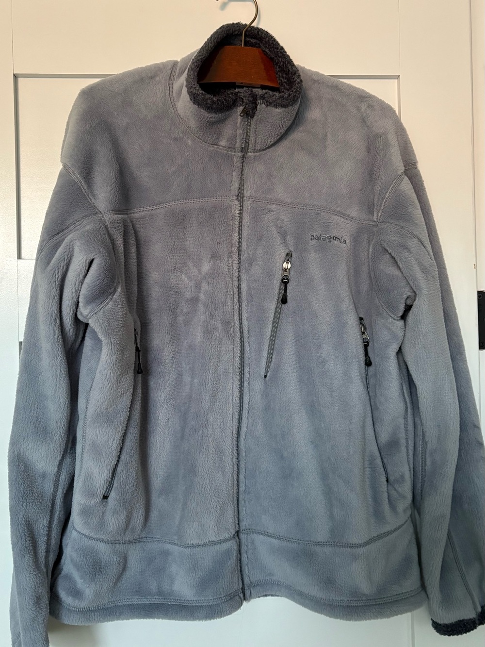 1986 Patagonia Vintage Mens R4 Regulator Polartec Fleece Jacket Gray Silver Larg